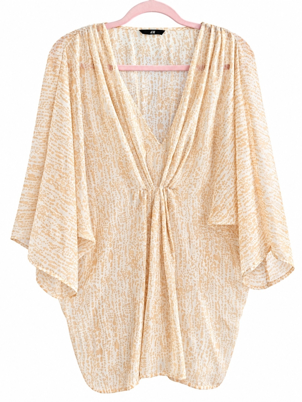 H&M Women's Beige Animal Print Kaftan Blouse 2XL Plus Size Boho Classy Feminine